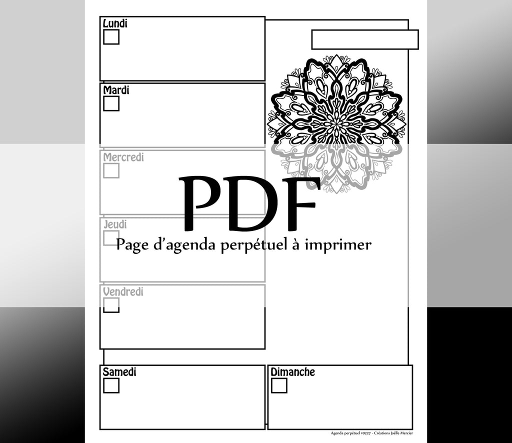 Page #0227 Agenda perpétuel - Téléchargement instantané - PDF à imprimer, MANDALA, fleur
