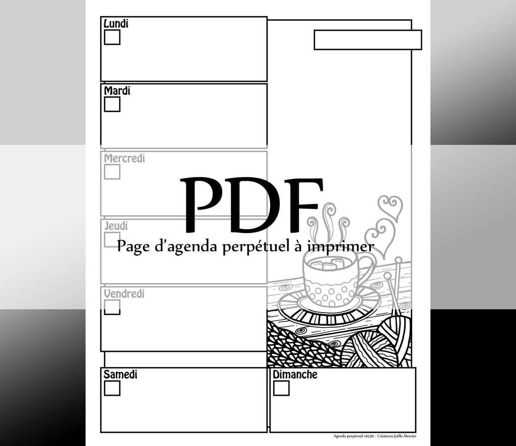 Page #0230 Agenda perpétuel - Téléchargement instantané - PDF à imprimer, TRICOT ET CHOCOLAT CHAUD, hiver