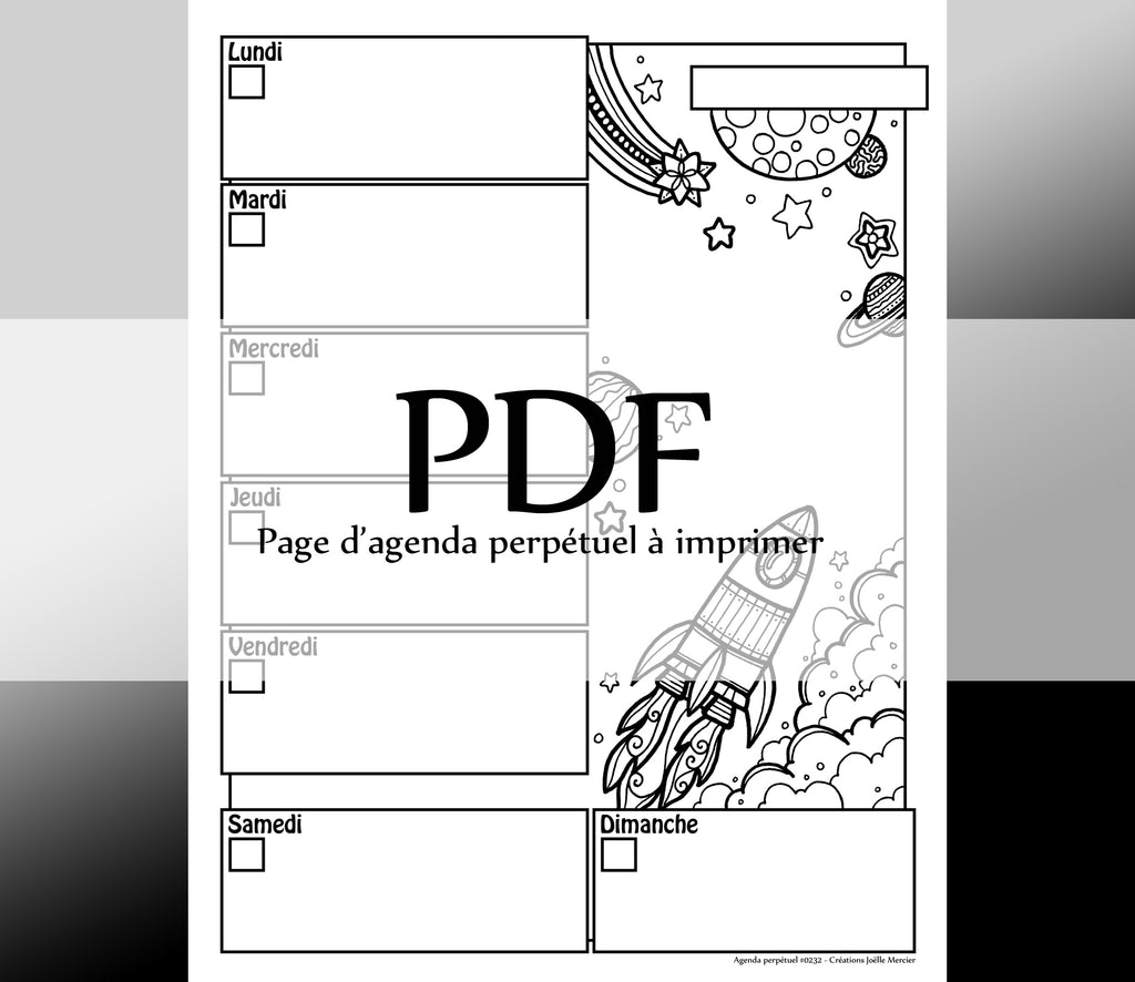 Page #0232 Agenda perpétuel - Téléchargement instantané - PDF à imprimer, FUSÉE, espace