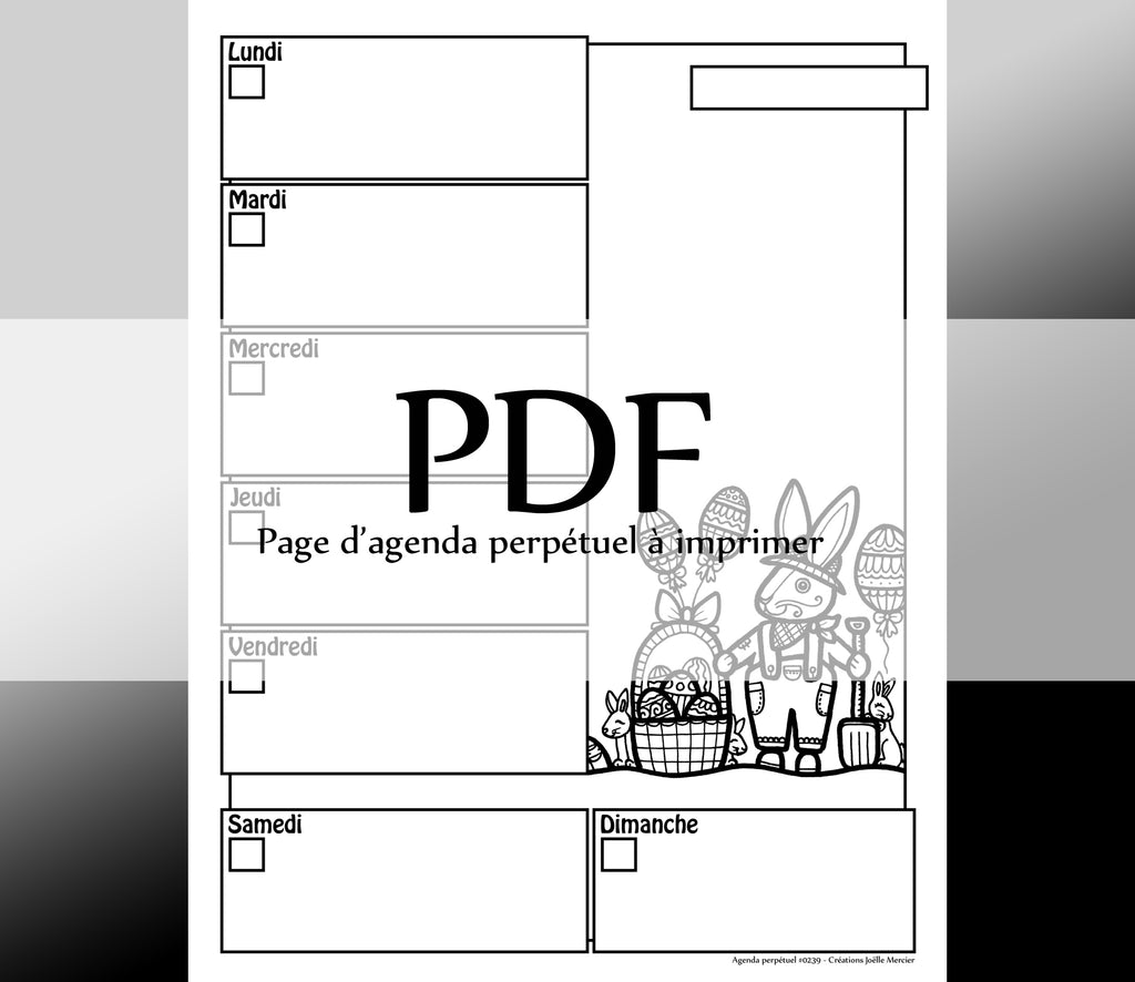 Page #0239 Agenda perpétuel - Téléchargement instantané - PDF à imprimer, LAPIN ET SES COCOS, Pâques