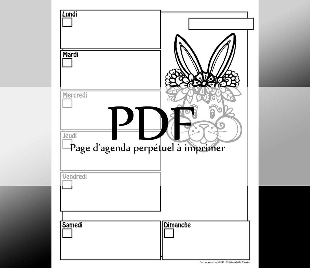 Page #0240 Agenda perpétuel - Téléchargement instantané - PDF à imprimer, LAPIN ET SA COURONNE FLEURIE