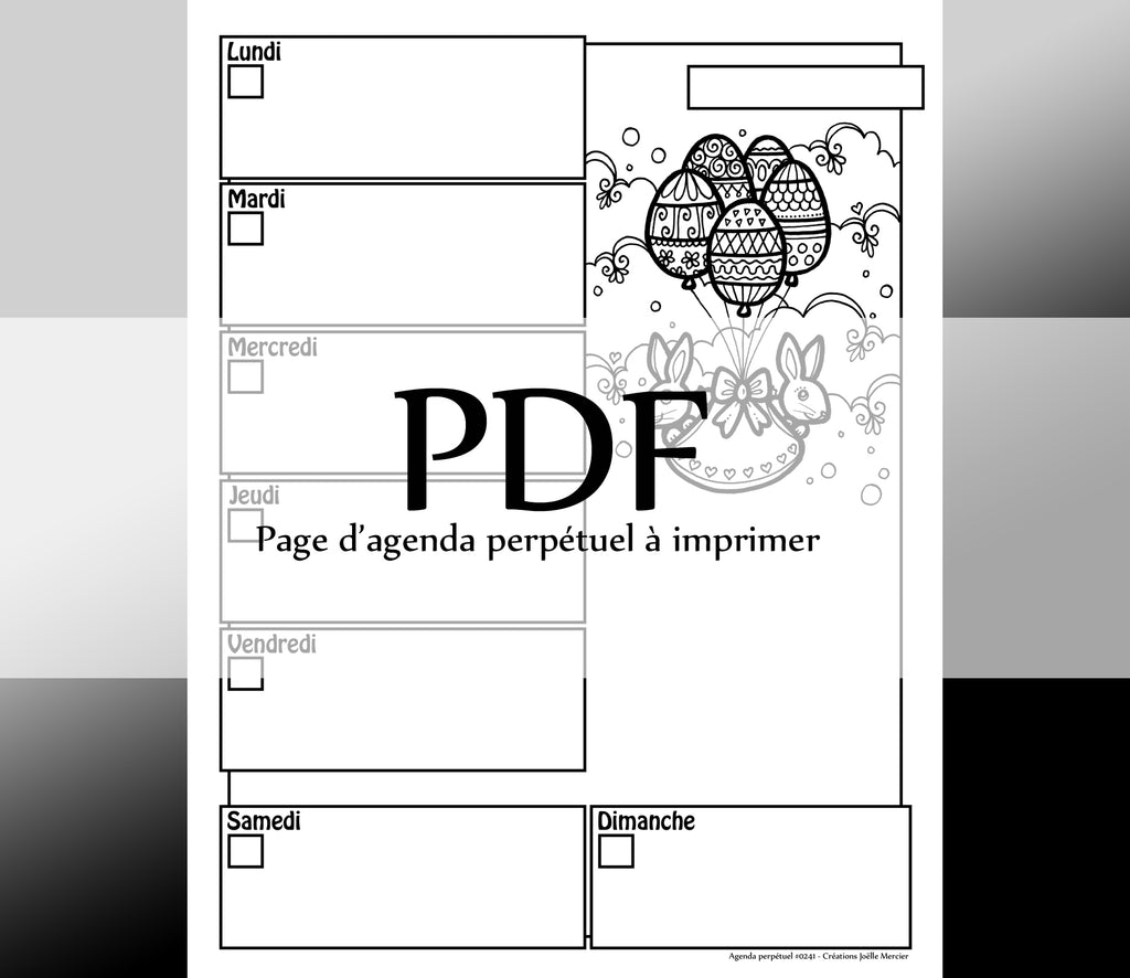Page #0241 Agenda perpétuel - Téléchargement instantané - PDF à imprimer, LAPINS ET LE BOUQUET DE BALLONS-OEUFS, Pâques