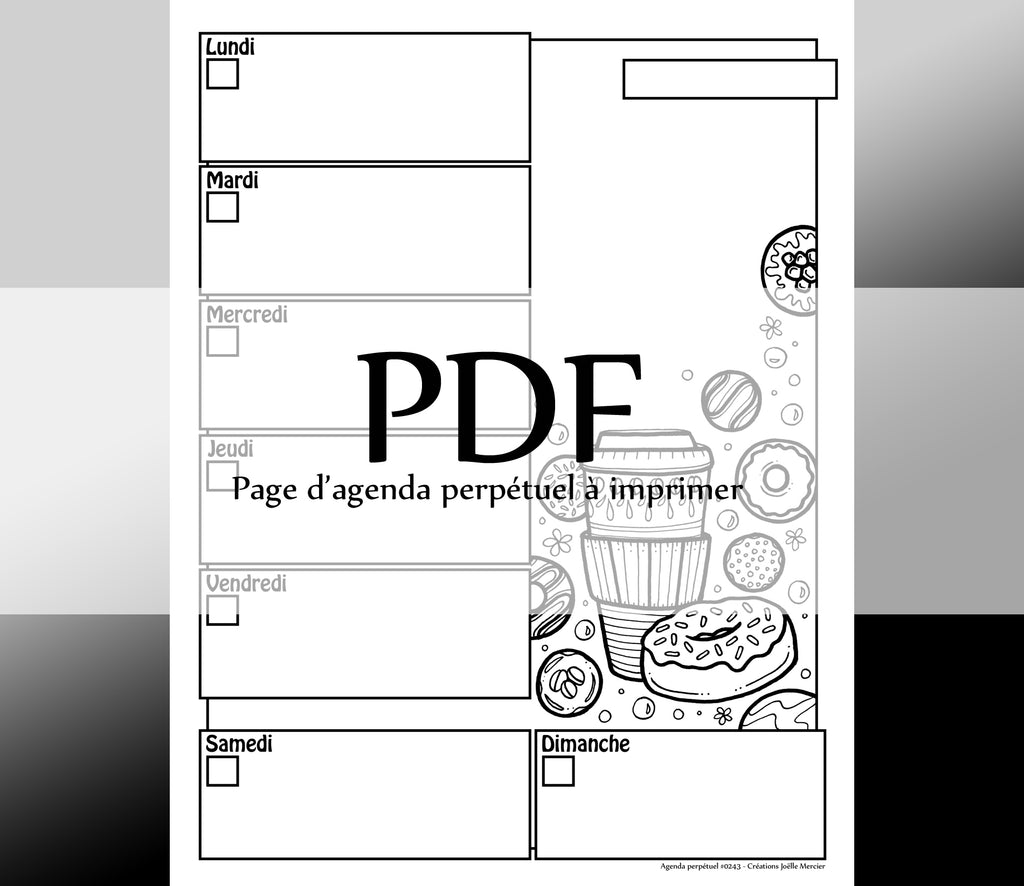 Page #0243 Agenda perpétuel - Téléchargement instantané - PDF à imprimer, CAFÉ ET BEIGNES