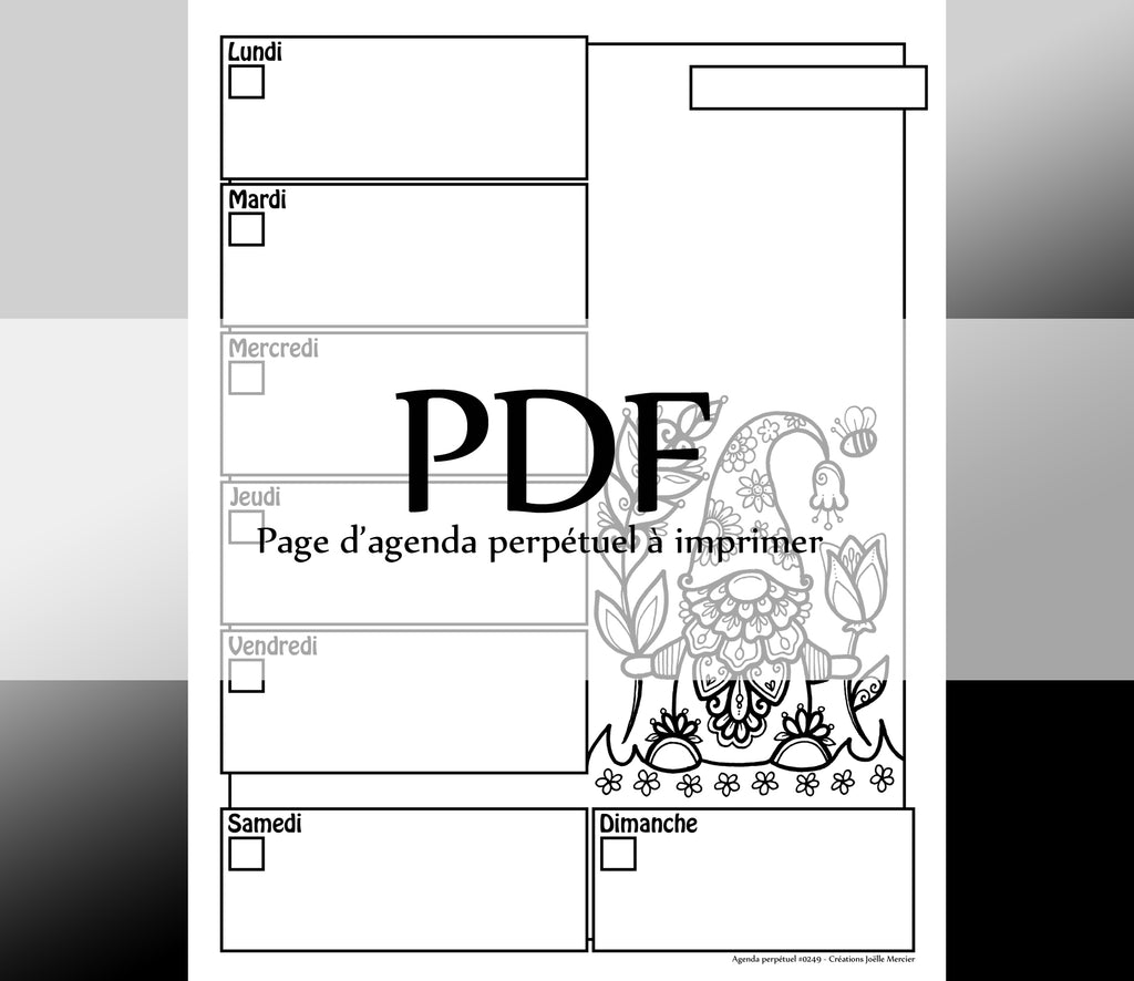 Page #0249 Agenda perpétuel - Téléchargement instantané - PDF à imprimer, GNOME FLEURI, été