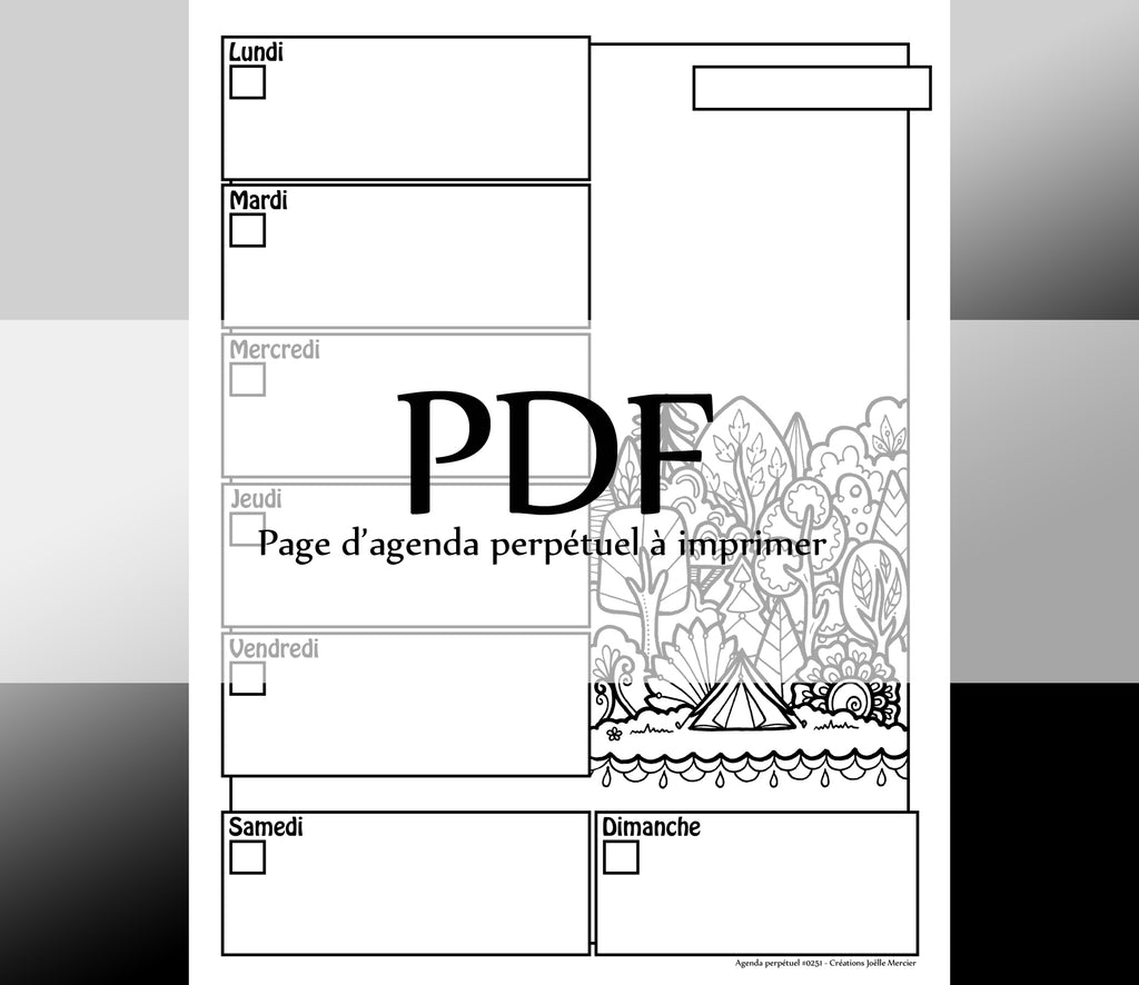 Page #0251 Agenda perpétuel - Téléchargement instantané - PDF à imprimer, CAMPING EN FORÊT