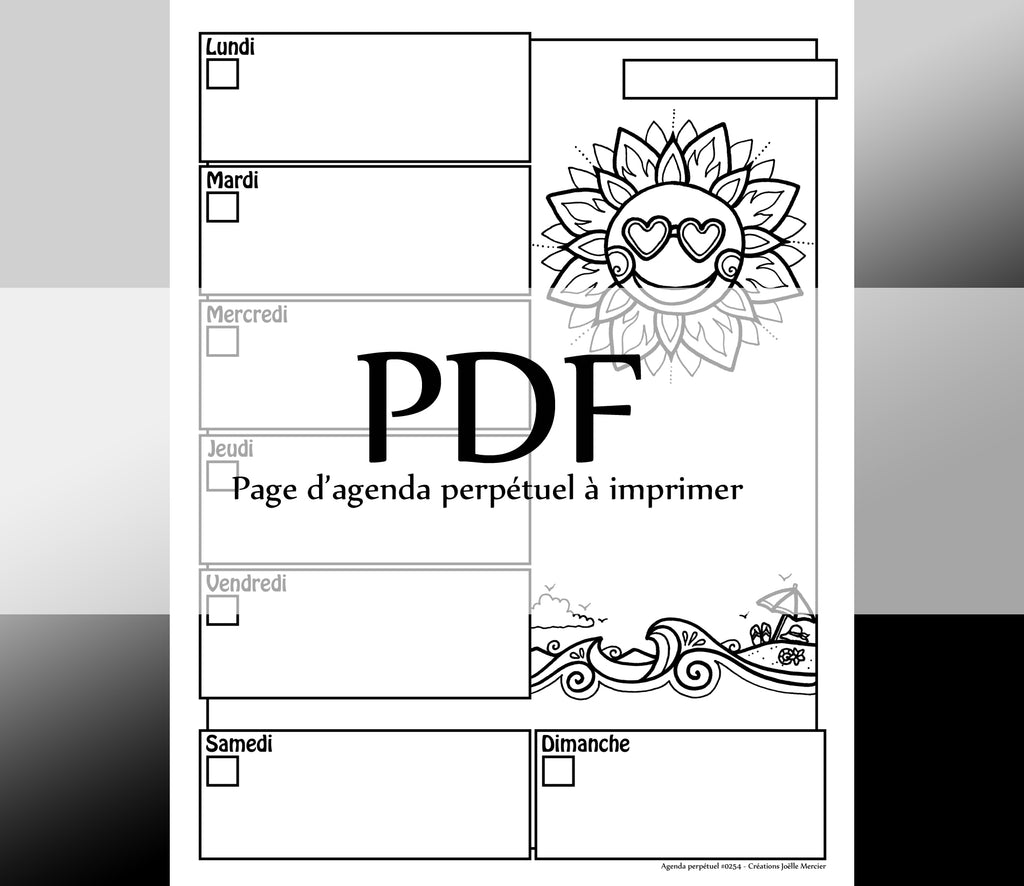 Page #0254 Agenda perpétuel - Téléchargement instantané - PDF à imprimer, SOLEIL D'ÉTÉ