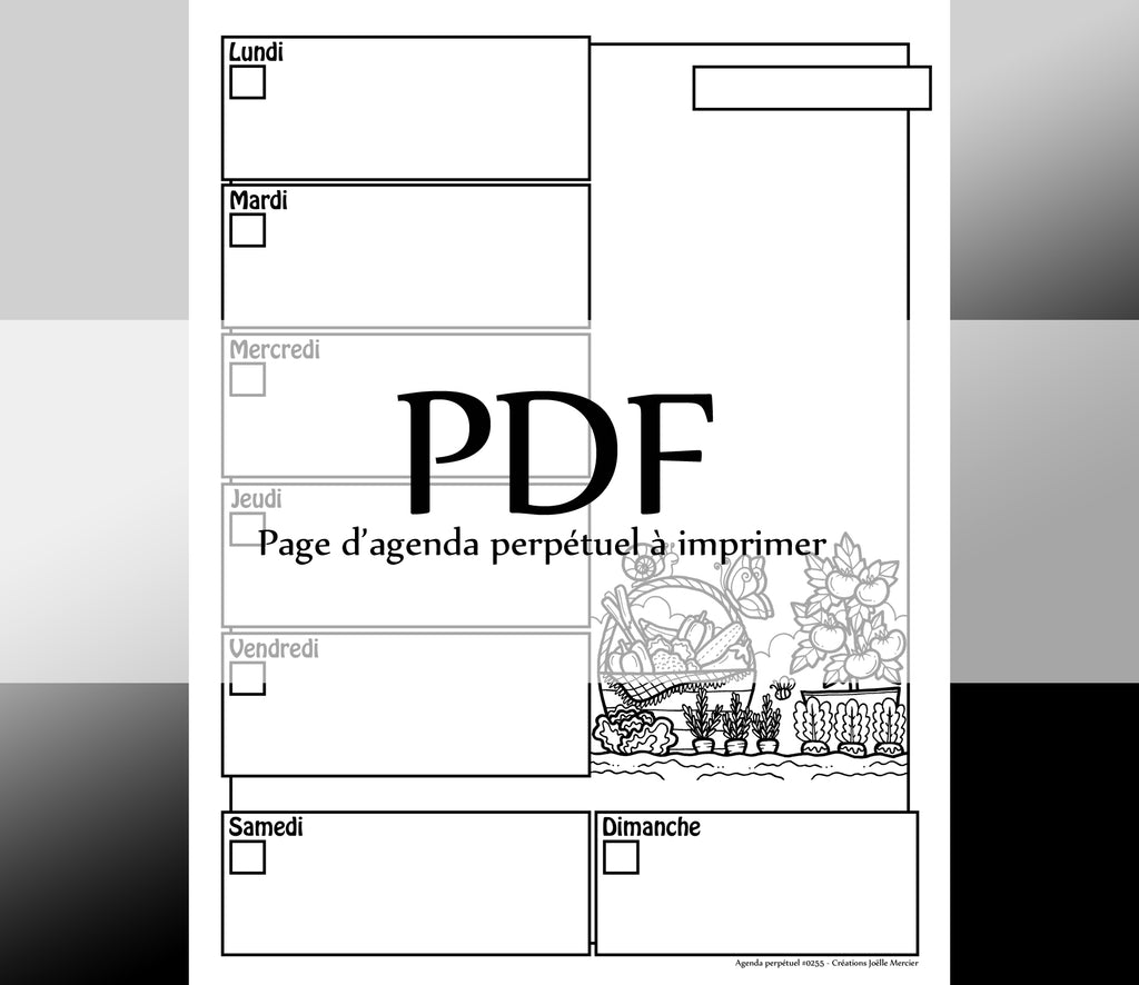 Page #0255 Agenda perpétuel - Téléchargement instantané - PDF à imprimer, POTAGER, légumes, été, jardin