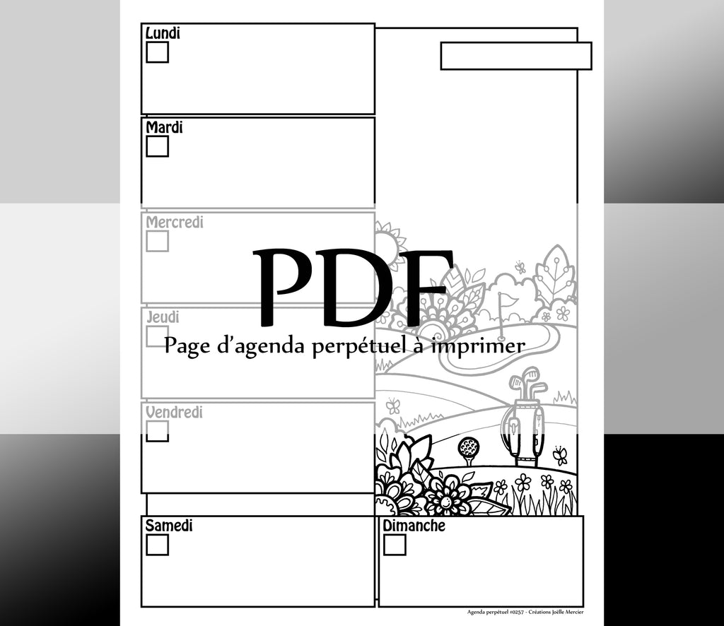 Page #0257 Agenda perpétuel - Téléchargement instantané - PDF à imprimer, GOLF