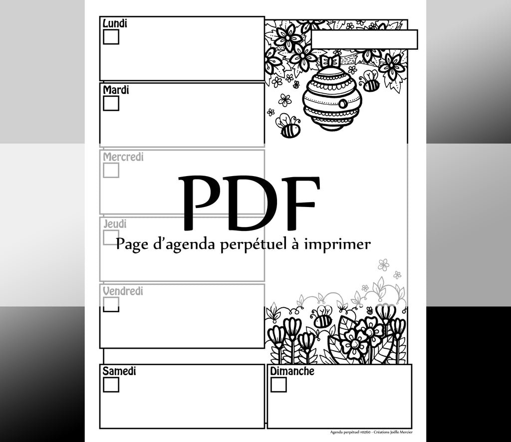 Page #0260 Agenda perpétuel - Téléchargement instantané - PDF à imprimer, LA RUCHE, abeilles