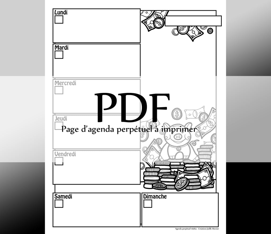 Page #0264 Agenda perpétuel - Téléchargement instantané - PDF à imprimer, COCHONNET FORTUNÉ, tirelire
