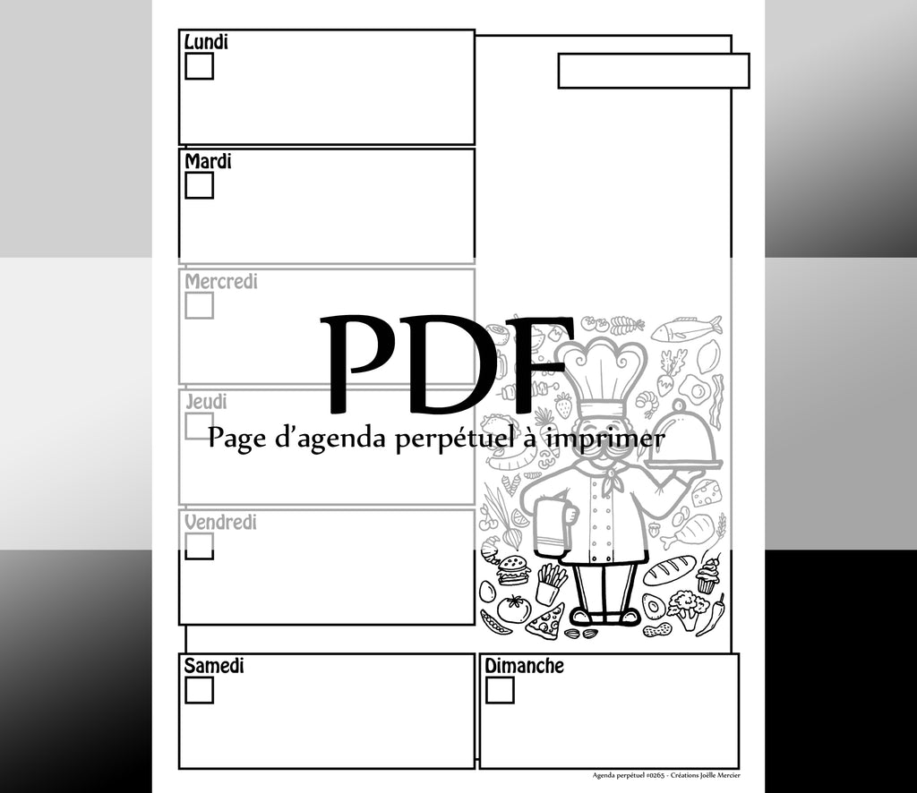 Page #0265 Agenda perpétuel - Téléchargement instantané - PDF à imprimer, CHEF CUISINIER