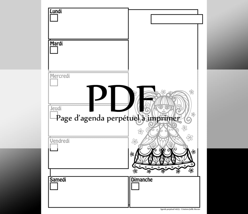 Page #0275 Agenda perpétuel - Téléchargement instantané - PDF à imprimer, FLORALIE, fille, poupée