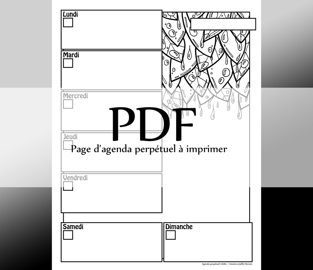 Page #0284 Agenda perpétuel - Téléchargement instantané - PDF à imprimer, FEUILLES ET GOUTTELETTES