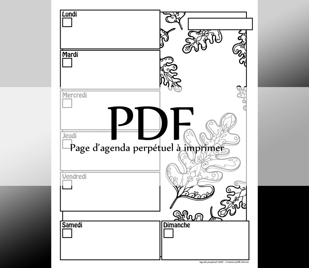 Page #0287 Agenda perpétuel - Téléchargement instantané - PDF à imprimer, FEUILLES DE CHÊNE