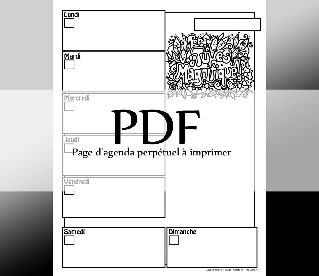 Page #0295 Agenda perpétuel - Téléchargement instantané - PDF à imprimer, TU ES MAGNIFIQUE