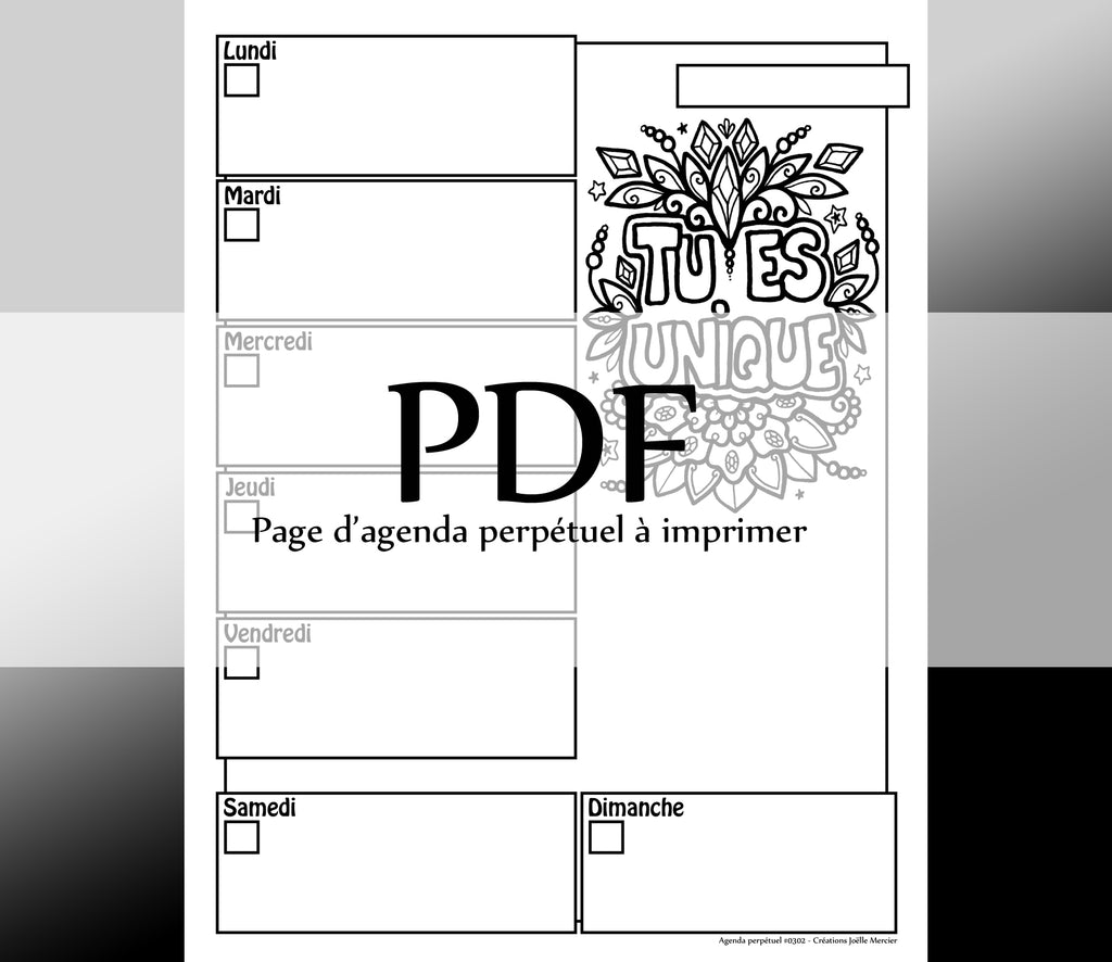 Page #0302 Agenda perpétuel - Téléchargement instantané - PDF à imprimer, TU ES UNIQUE