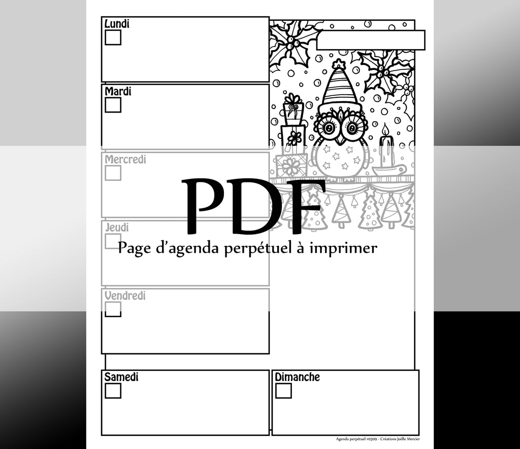 Page #0309 Agenda perpétuel - Téléchargement instantané - PDF à imprimer, HIBOU DE NOËL