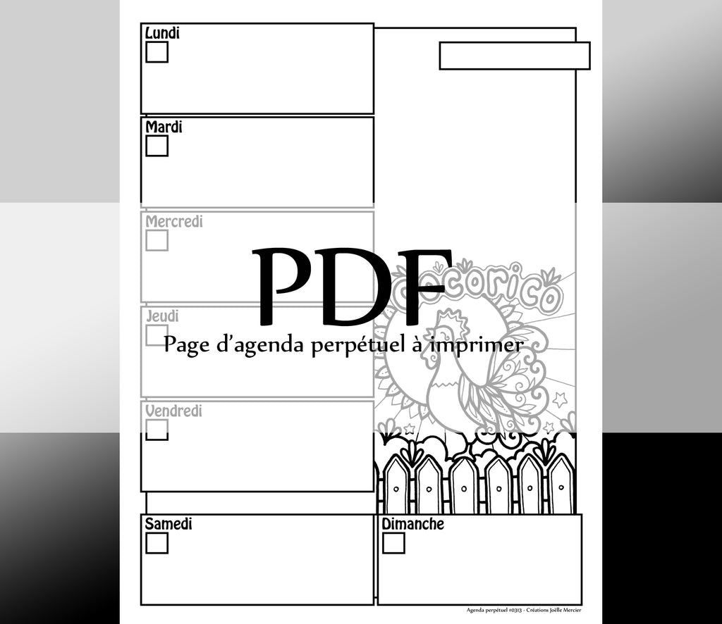 Page #0313 Agenda perpétuel - Téléchargement instantané - PDF à imprimer, COCORICO, coq