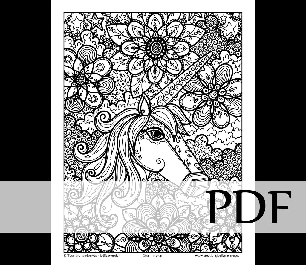 Téléchargement instantané - PDF à imprimer et colorier - Licorne #0321