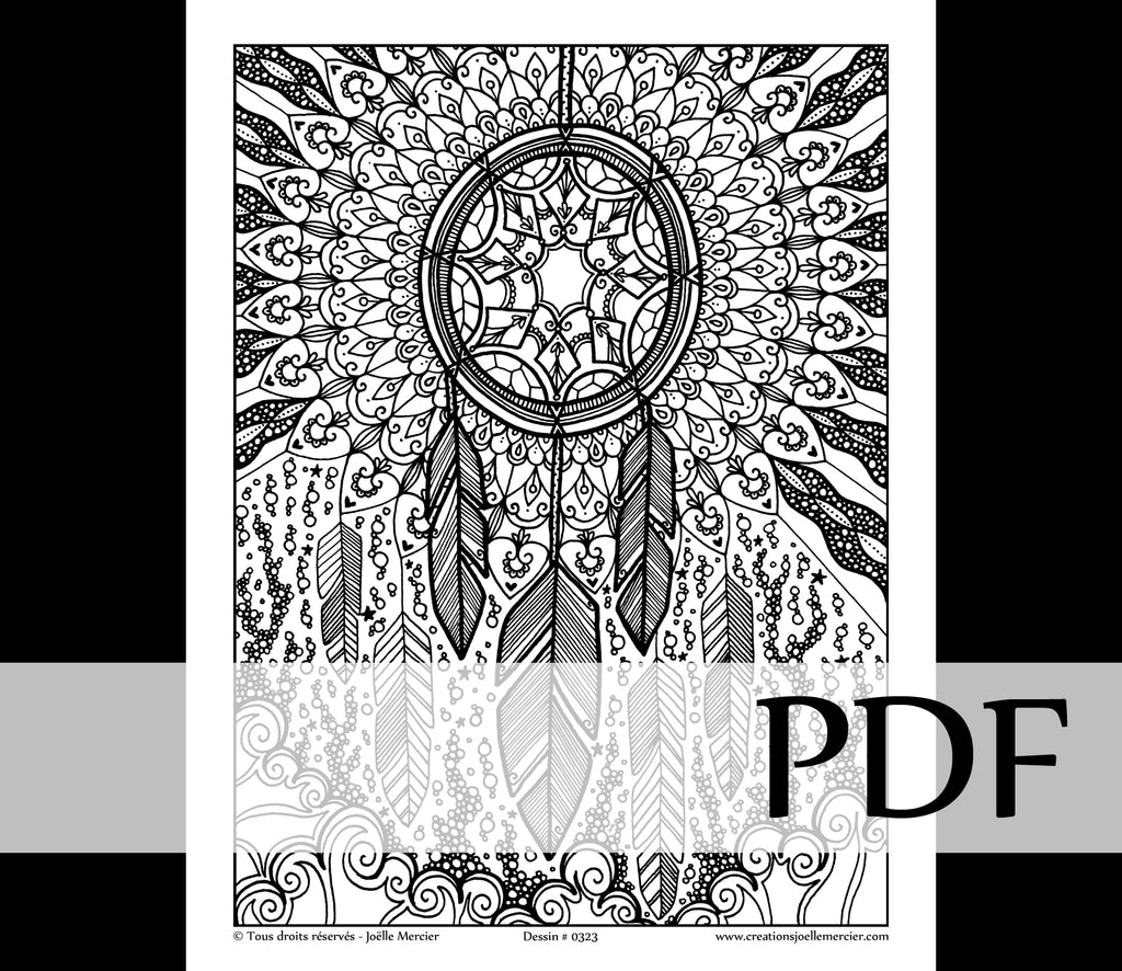 Téléchargement instantané - PDF à imprimer et colorier - Capteur de rêves #0323