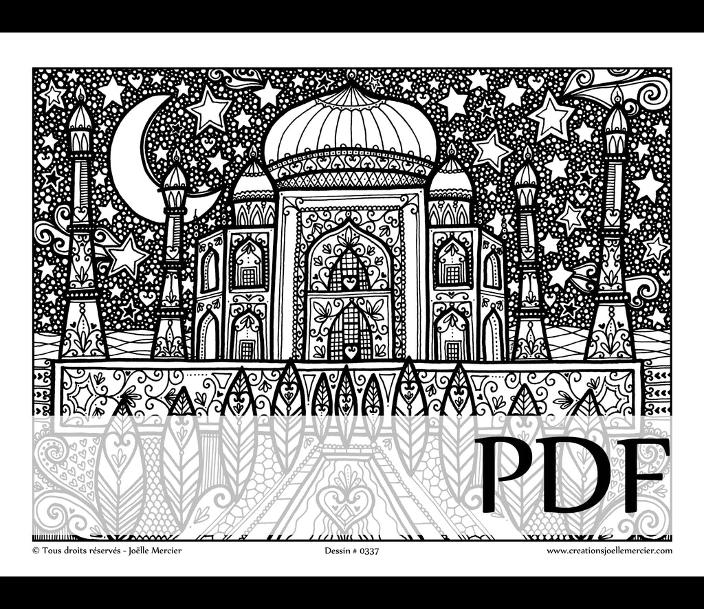 Téléchargement instantané - PDF à imprimer et colorier - Taj Mahal #0337