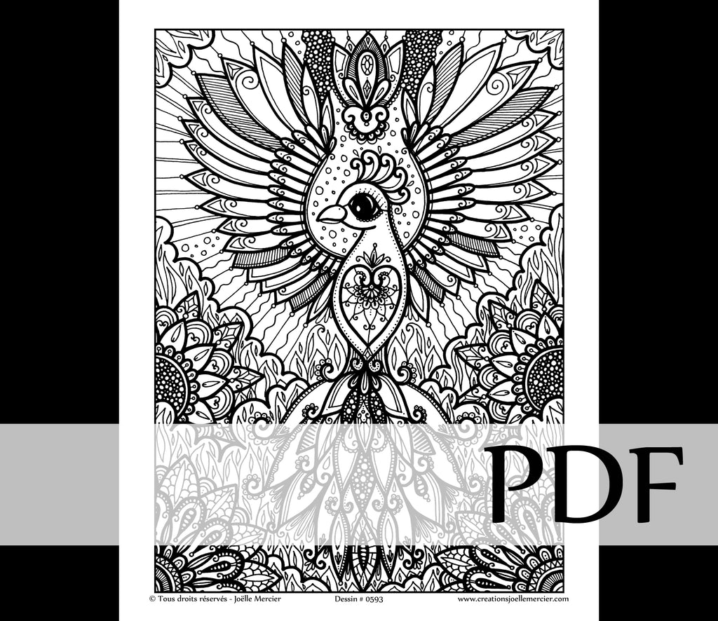 Téléchargement instantané - PDF à imprimer et colorier - Phénix #0593