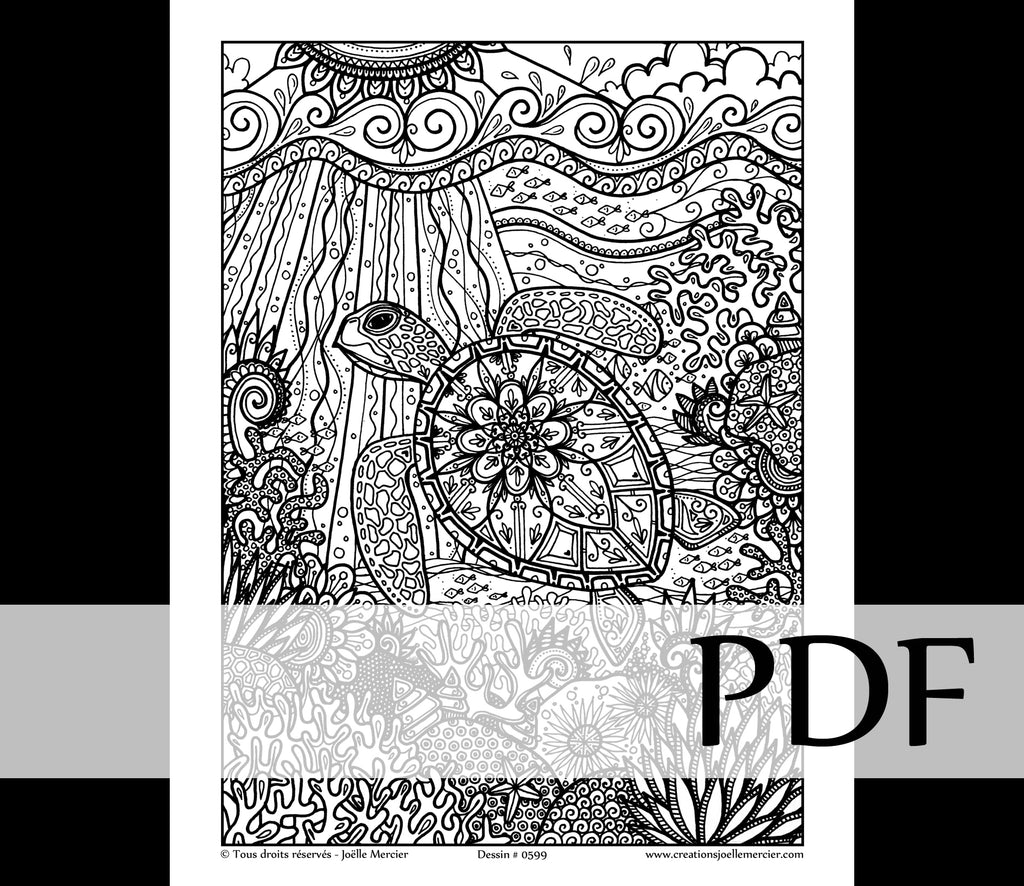 Téléchargement instantané - PDF à imprimer et colorier - Tortue de mer #0599