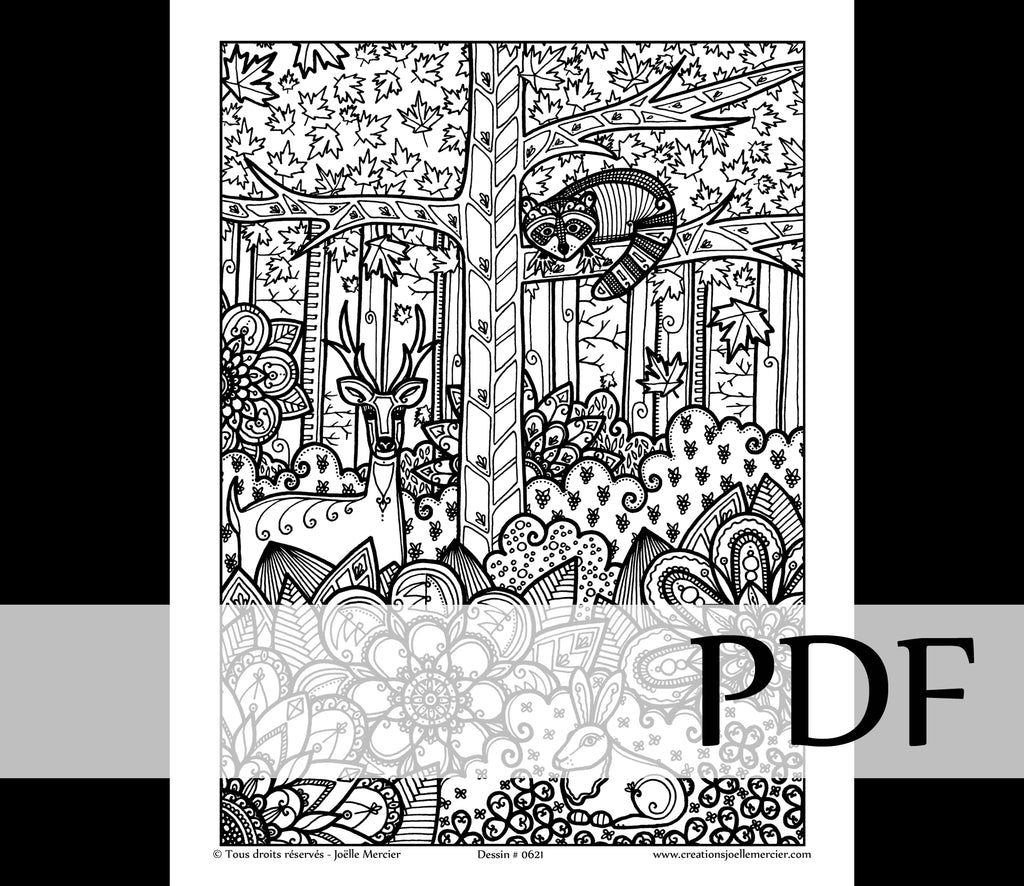 Téléchargement instantané - PDF à imprimer et colorier - Animaux de la forêt #0621