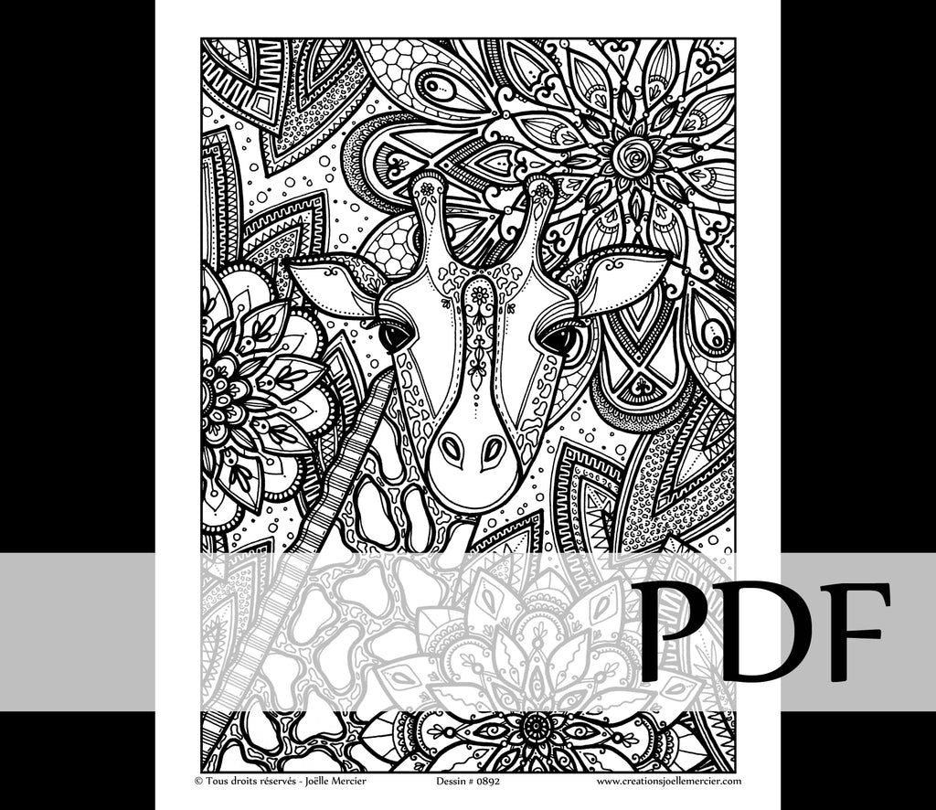 Téléchargement instantané - PDF à imprimer et colorier - Girafe #0892