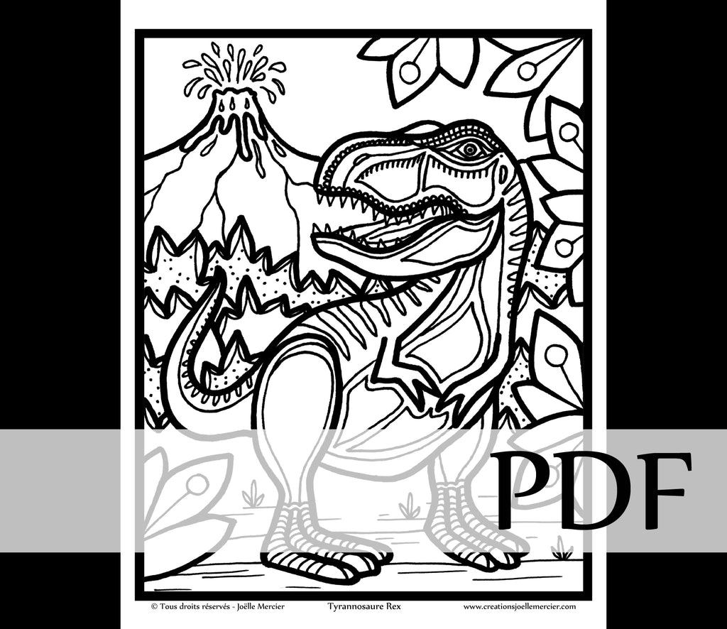Téléchargement instantané - PDF à imprimer et colorier - Dessin pour enfant - TYRANNOSAURE REX, dinosaure