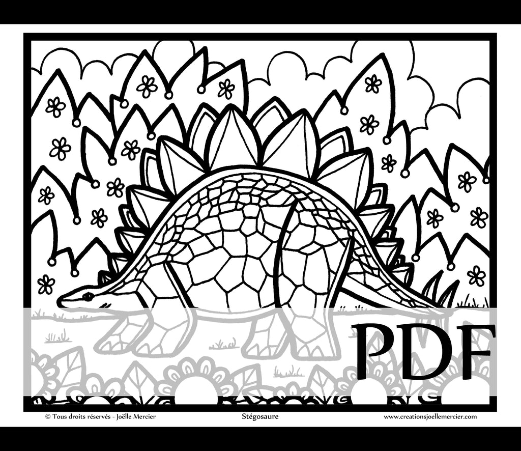 Téléchargement instantané - PDF à imprimer et colorier - Dessin pour enfant - STÉGOSAURE, dinosaure