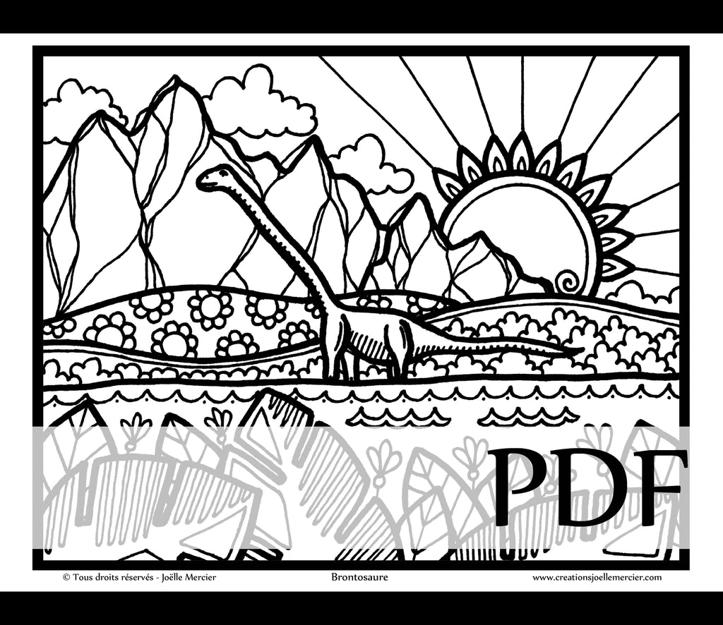 Téléchargement instantané - PDF à imprimer et colorier - Dessin pour enfant - BRONTOSAURE, dinosaure