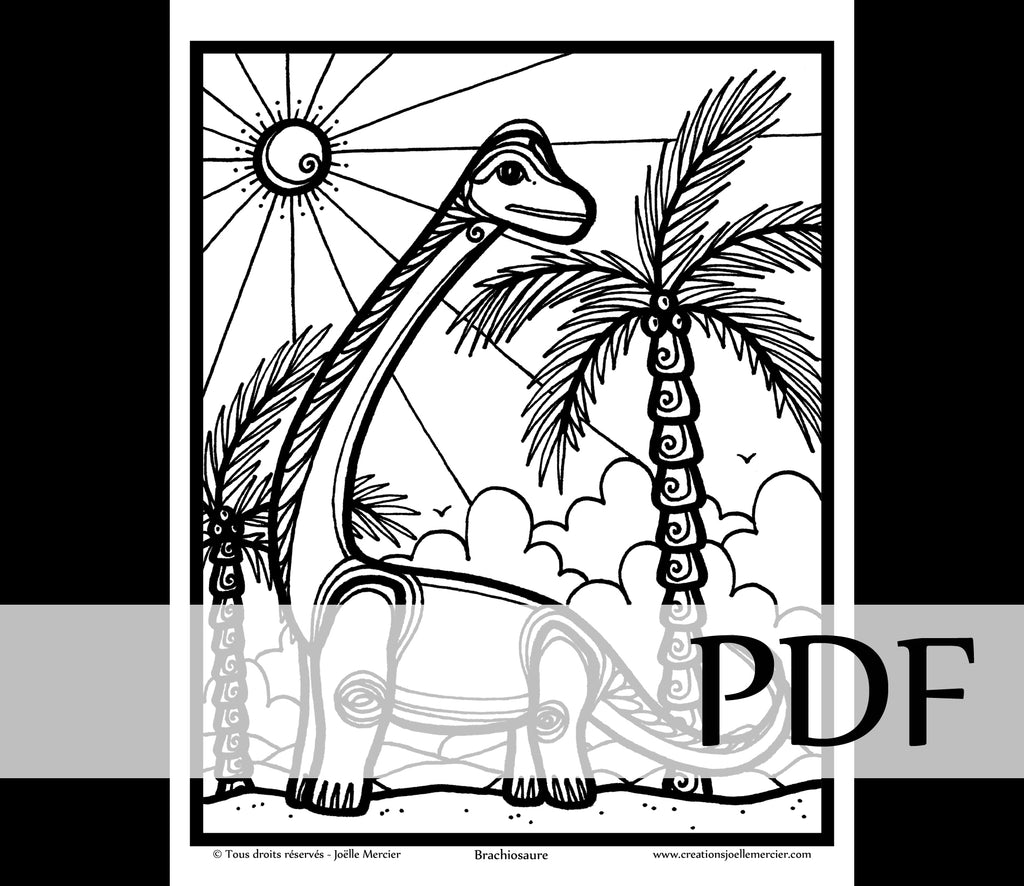 Téléchargement instantané - PDF à imprimer et colorier - Dessin pour enfant - BRACHIOSAURE, dinosaure