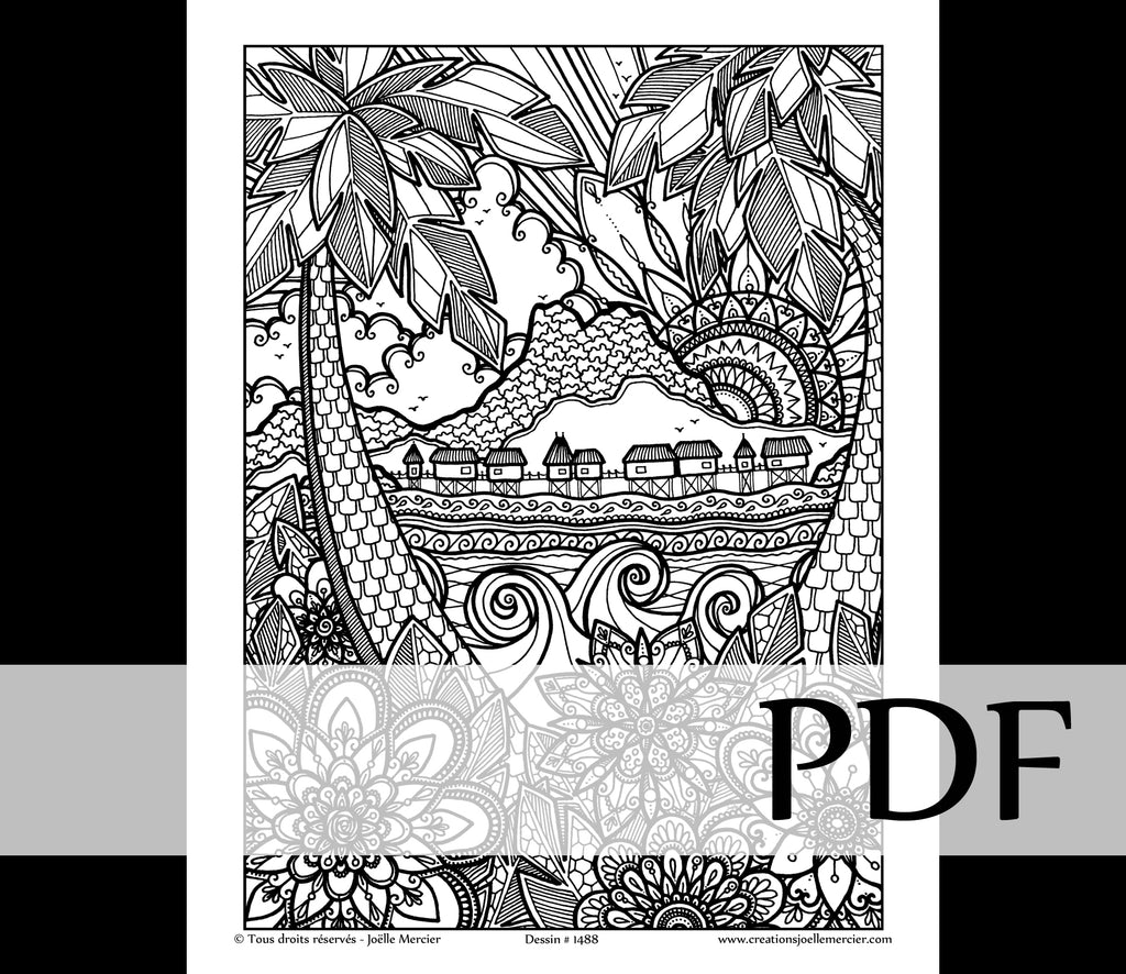 Téléchargement instantané - PDF à imprimer et colorier - Tahiti #1488