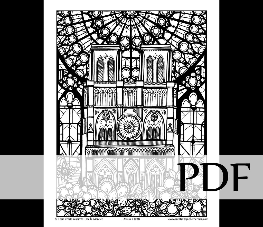 Téléchargement instantané - PDF à imprimer et colorier - Cathédrale Notre-Dame de Paris #1498
