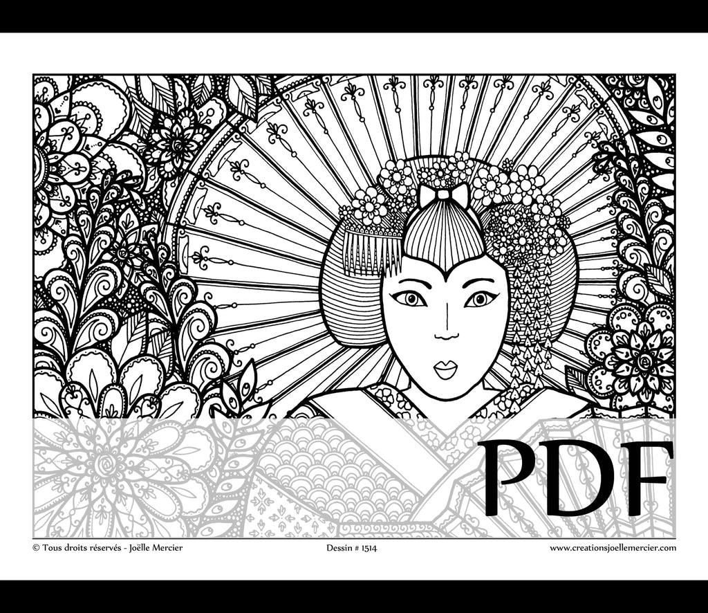 Téléchargement instantané - PDF à imprimer et colorier - Geisha #1514