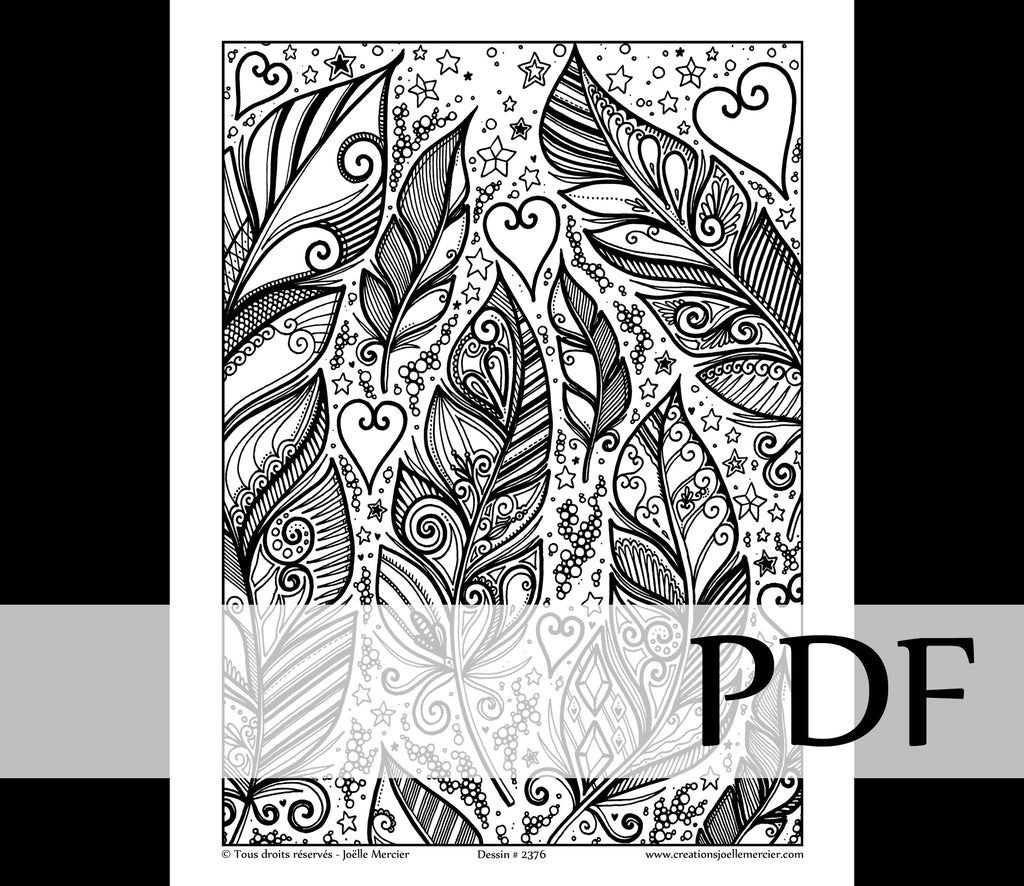 Téléchargement instantané - PDF à imprimer et colorier - Plumes #2376