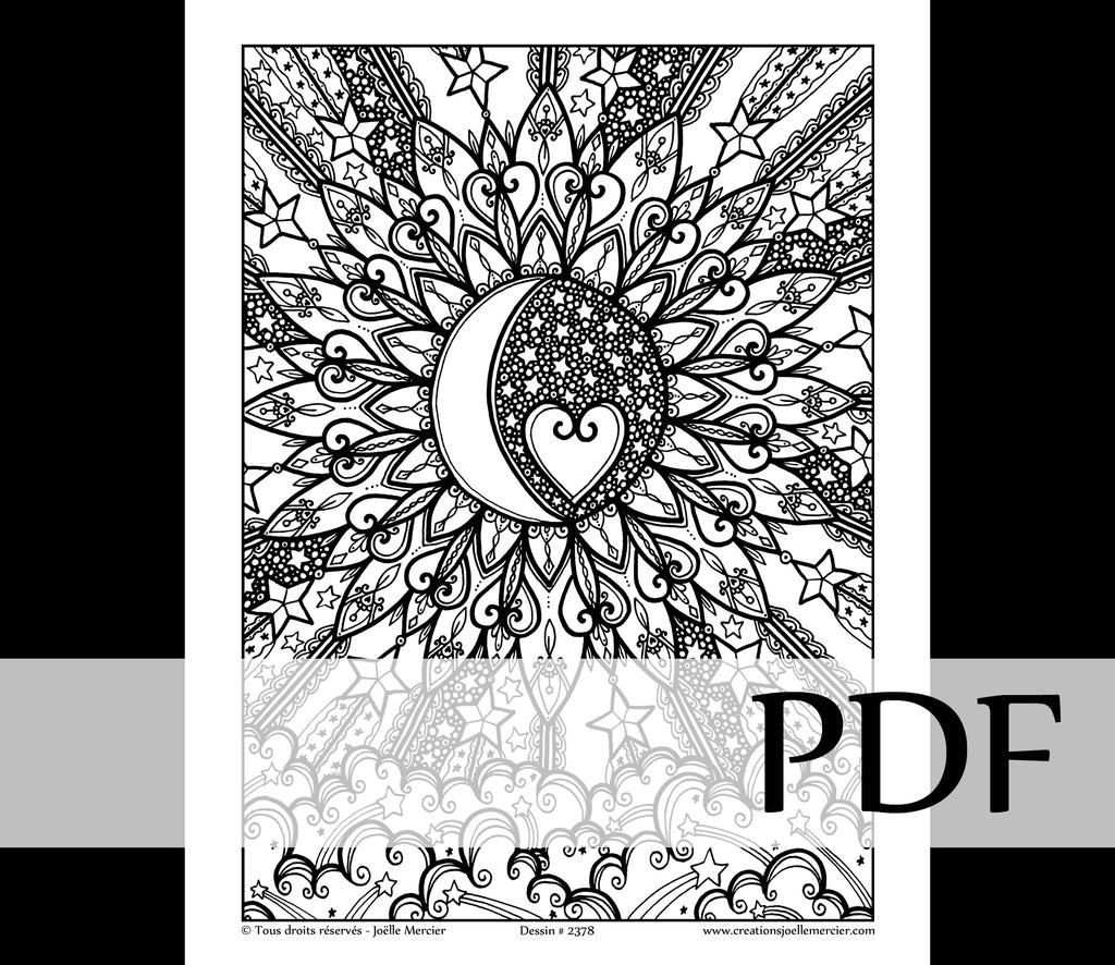 Téléchargement instantané - PDF à imprimer et colorier - Soleil-lune #2378