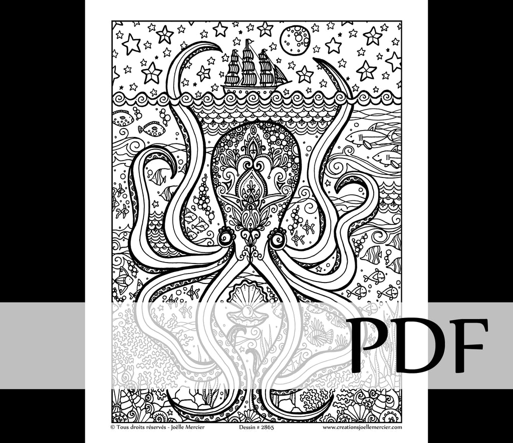 Téléchargement instantané - PDF à imprimer et colorier - Kraken #2865