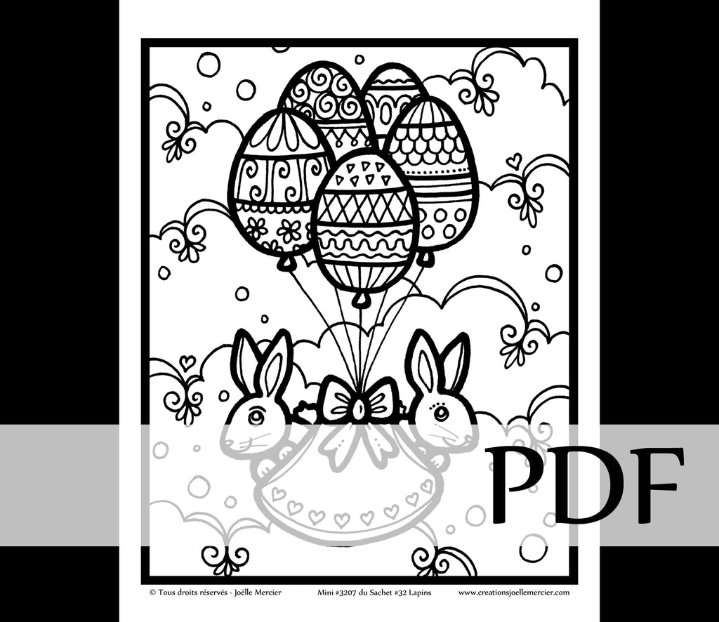 Téléchargement instantané - PDF à imprimer et colorier - Mini #3207 BALLONS OEUFS, Pâques
