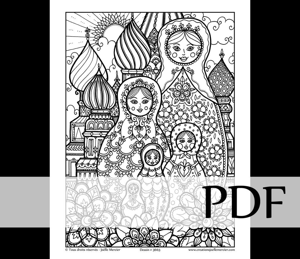 Téléchargement instantané - PDF à imprimer et colorier - Poupées Russes #3663