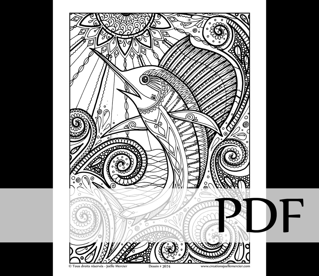 Téléchargement instantané - PDF à imprimer et colorier - Espadon #3674
