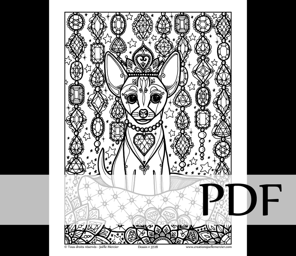 Téléchargement instantané - PDF à imprimer et colorier - Princesse le Chihuahua #3728