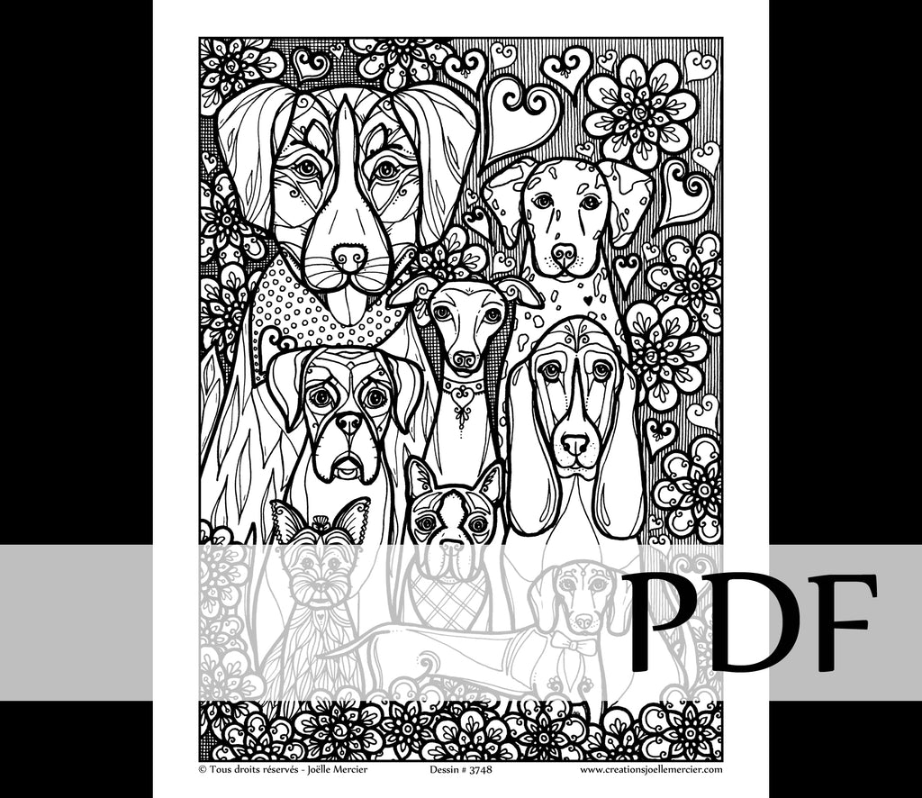 Téléchargement instantané - PDF à imprimer et colorier - Gang de chiens #3748