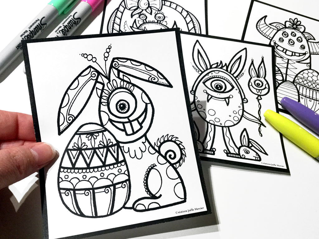 Lot de 4 petits monstres de Pâques à colorier