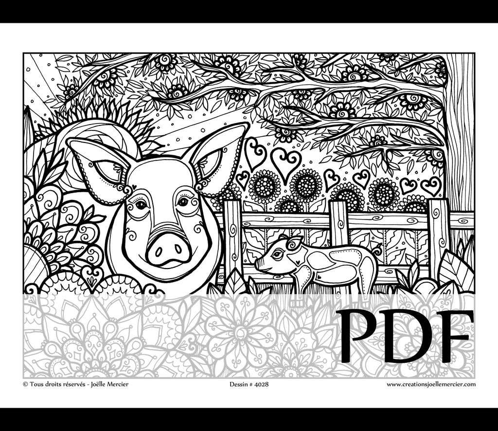 Téléchargement instantané - PDF à imprimer et colorier - Cochons #4028