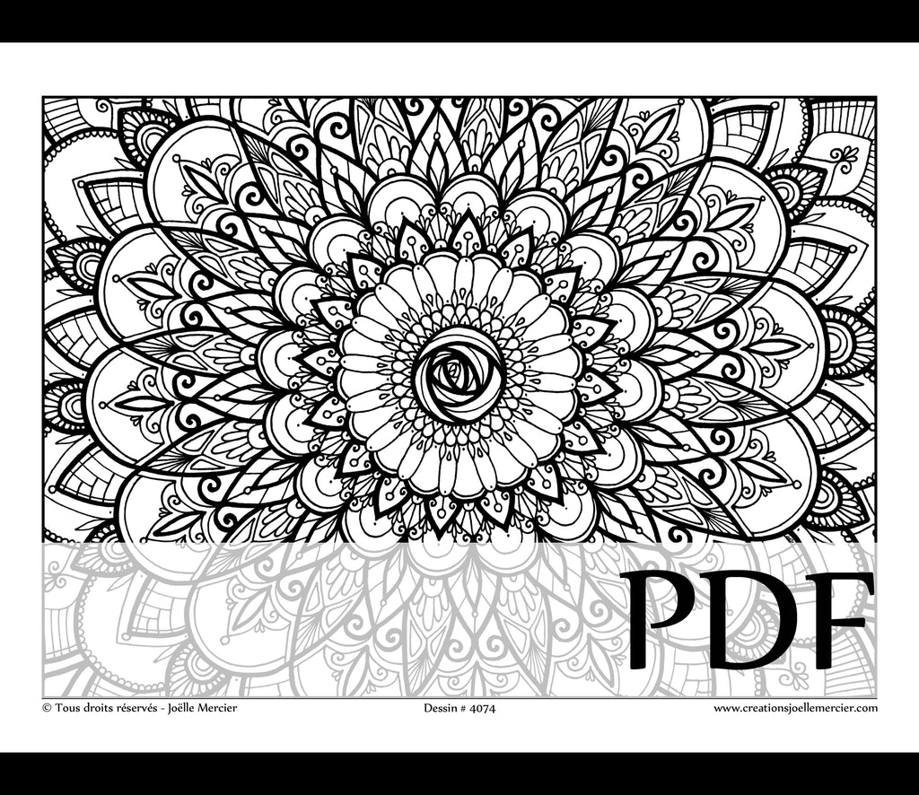 Téléchargement instantané - PDF à imprimer et colorier - Fleur Mandala #4074