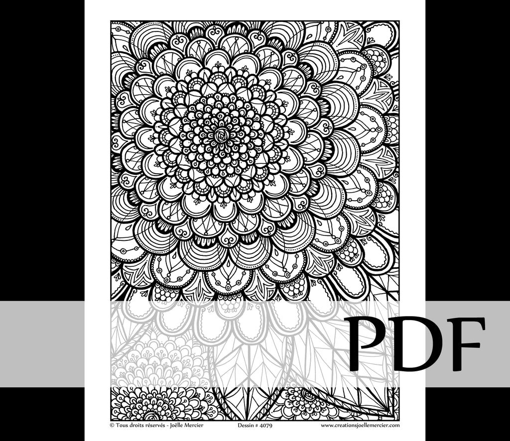 Téléchargement instantané - PDF à imprimer et colorier - Fleur Mandala #4079