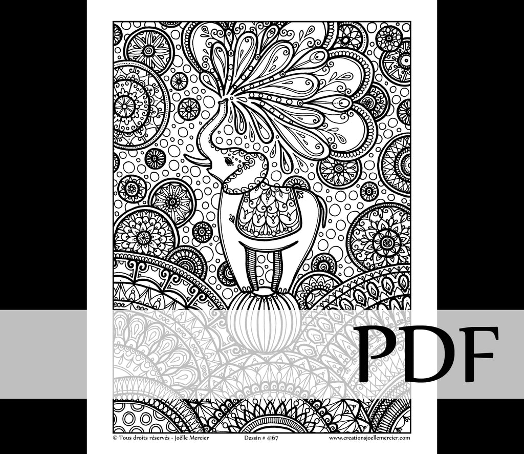Téléchargement instantané - PDF à imprimer et colorier - Éléphant #4167