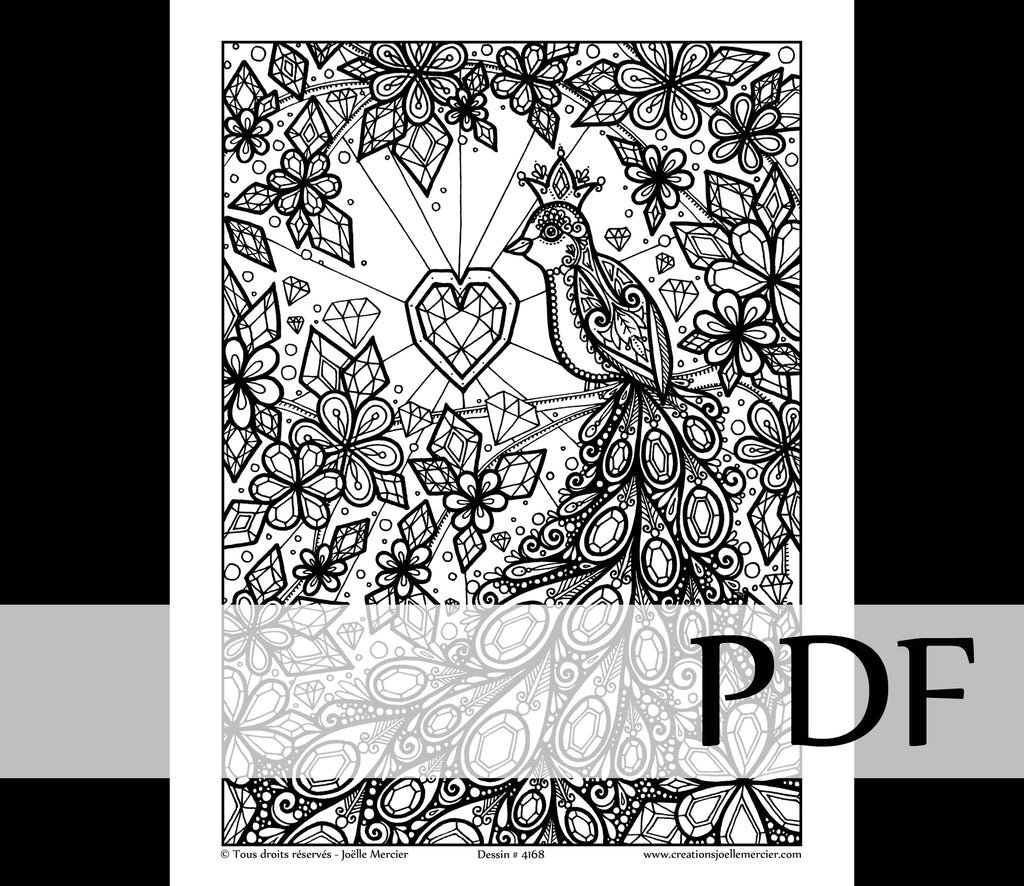 Téléchargement instantané - PDF à imprimer et colorier - Oiseau Bling-bling #4168